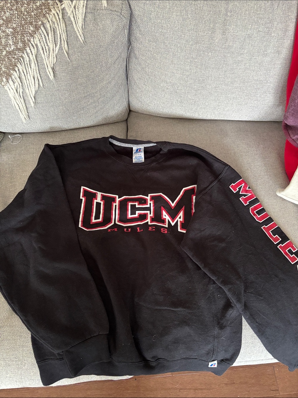 Russell Athletic Black Crewneck Sweatshirt with Red UCM Mules Logo